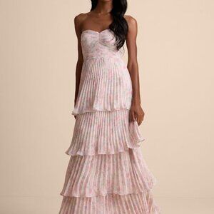Lulus Seriously Sensational Blush Floral Strapless Tiered Maxi Dress Pink